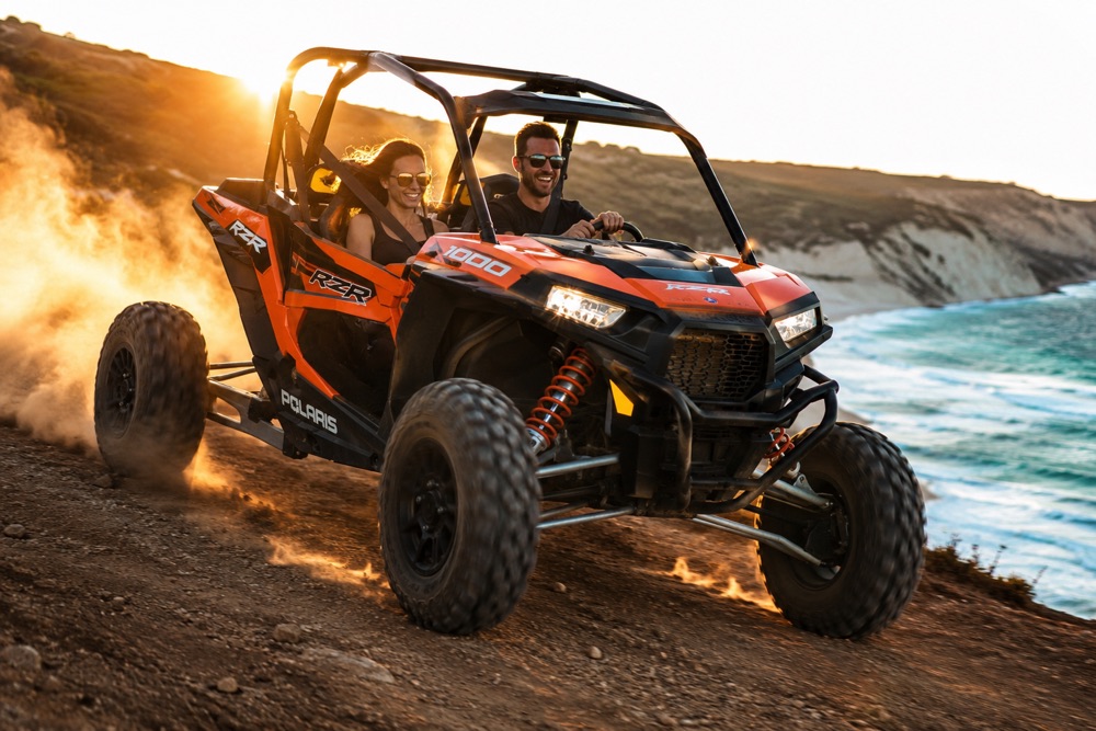 2-seater off-road buggy driving a coastal trail in Paphos