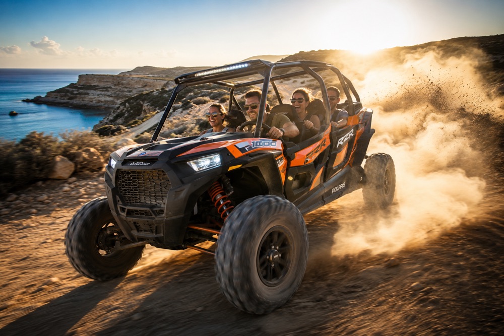4-seater off-road buggy with four passengers on a Paphos coastal trail
